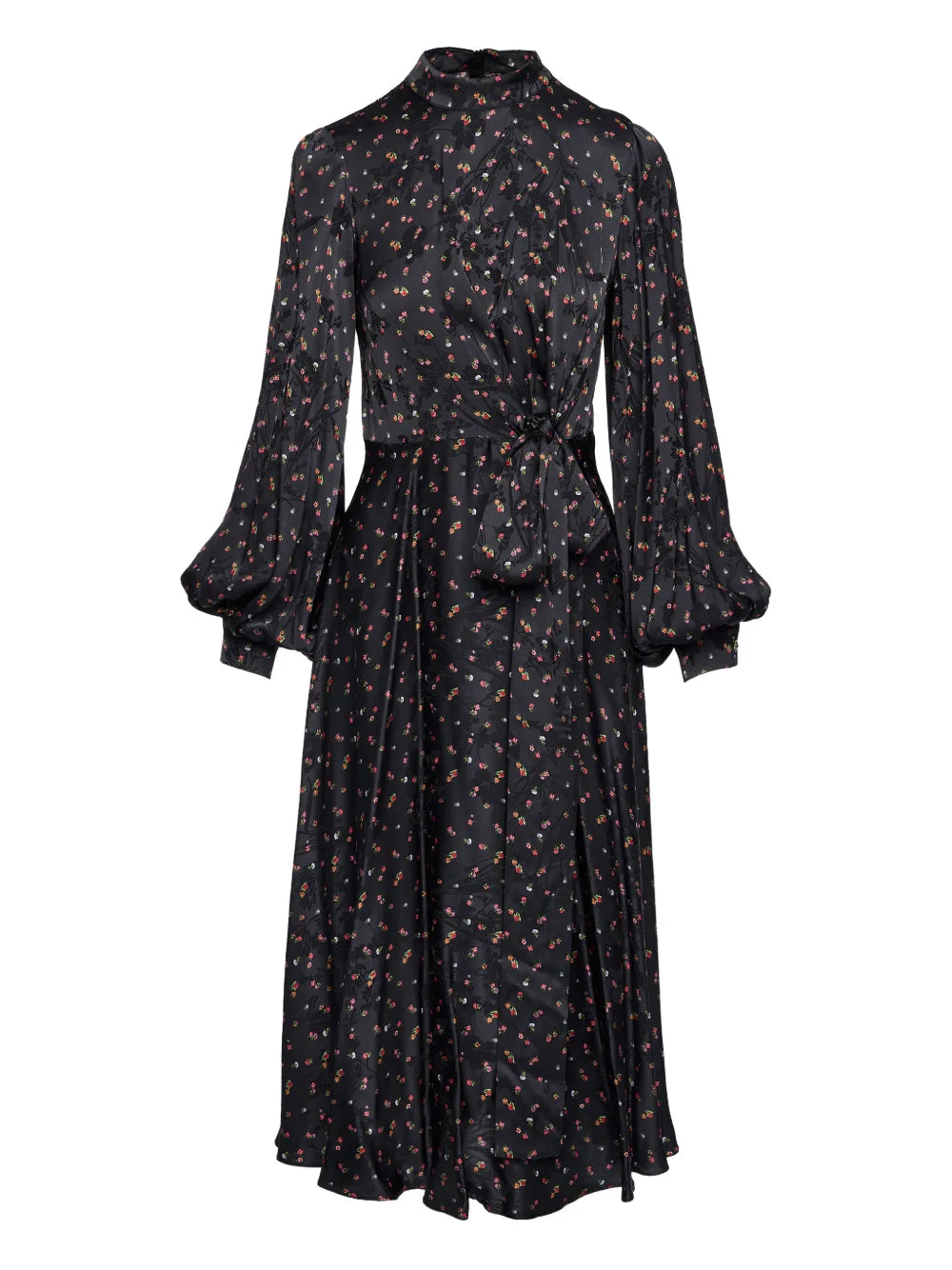 Nissa Printed Tie Detail Midi Dress — Black — Size S — Front View