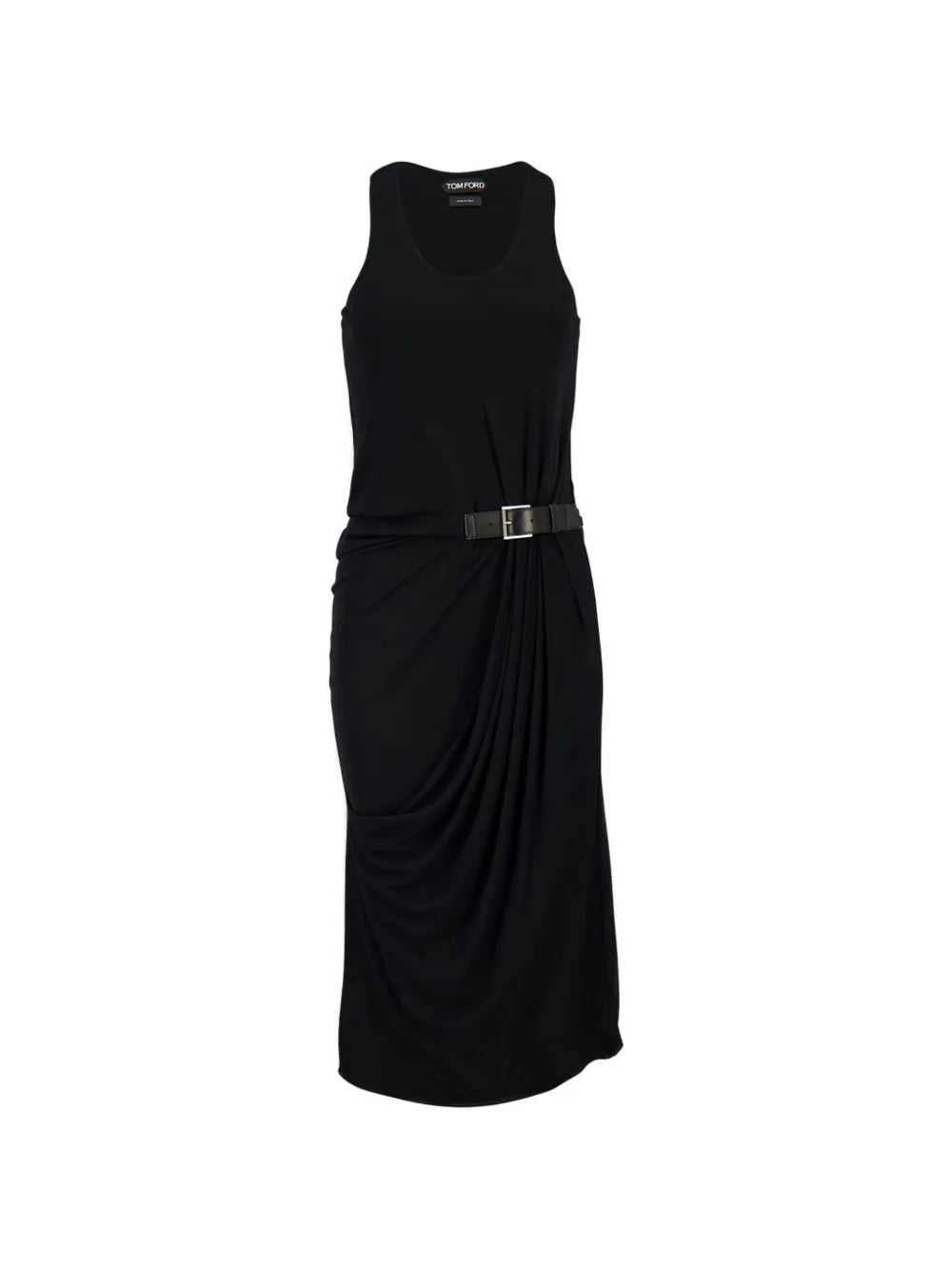 Tom Ford Belted Midi Dress — Black — Size S — Front View