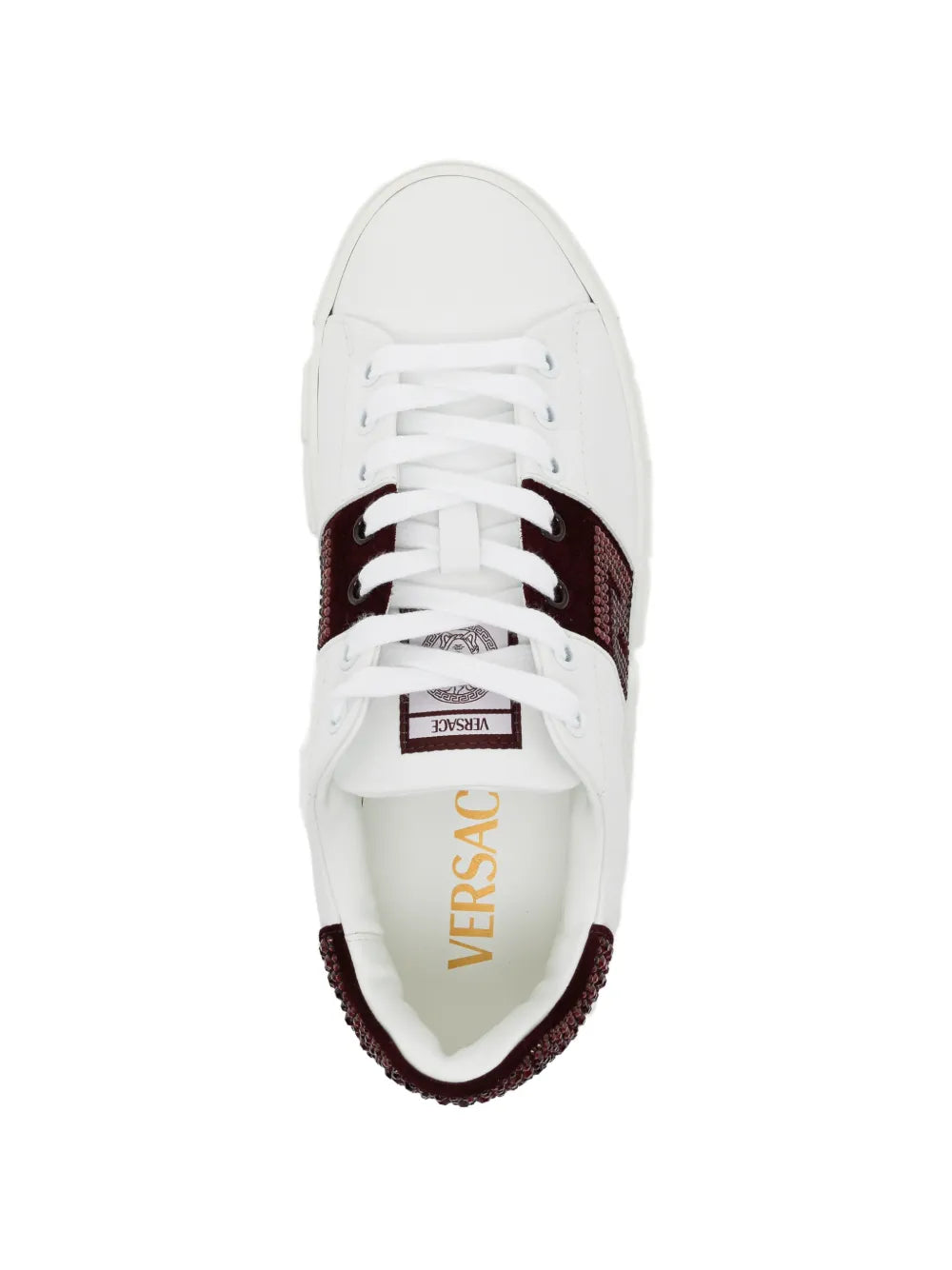 Versace Crystal-Embellished Trainers — White — Size US M 3.5 - US W 5 — Top View