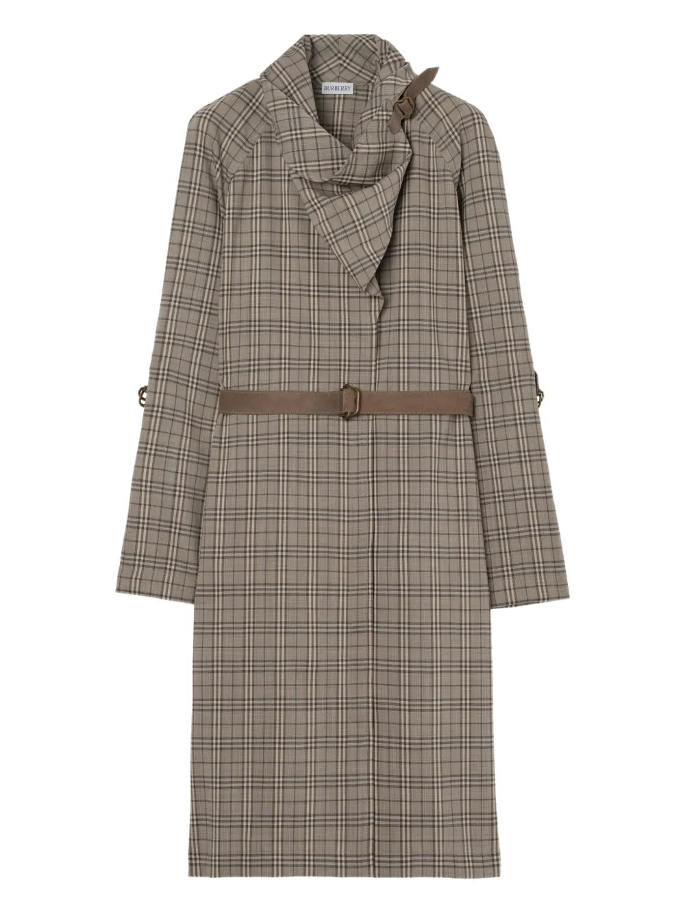 Burberry Scarf Collar Checked Mini Dress — Grey — Size XS — Front View