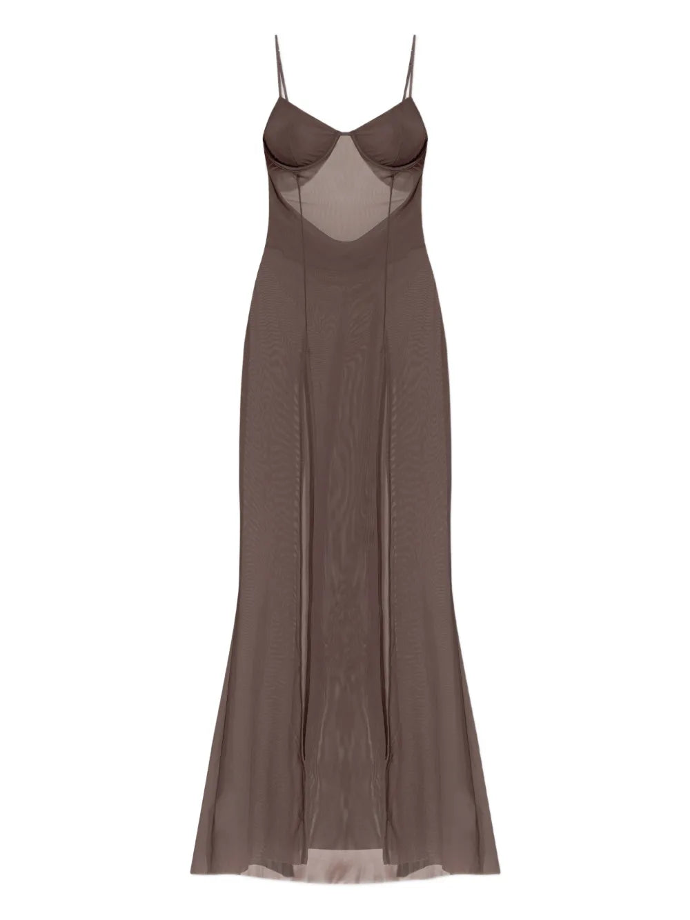 Bond Eye Mesh Slit Maxi Dress — Brown — Size XS — Front View