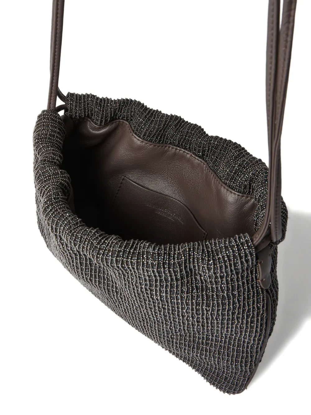 Brunello Cucinelli Net Embroidery Leather Soft Pochette — Same as shown — Size One Size — Detail View