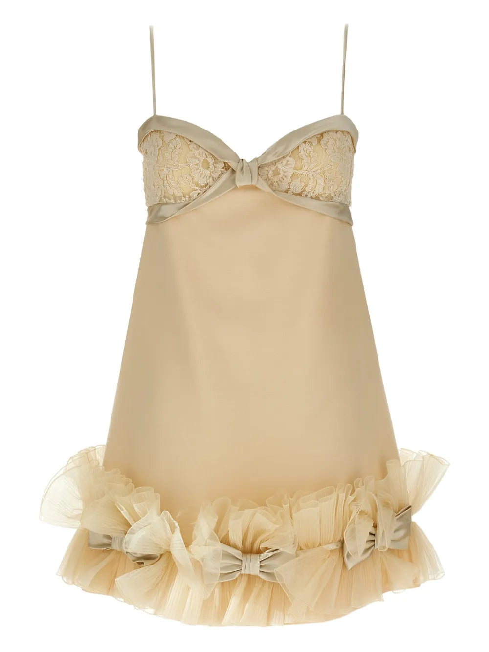 Valentino Garavani Bow Detail Sleeveless Mini Dress — Beige — Size XS — Front View