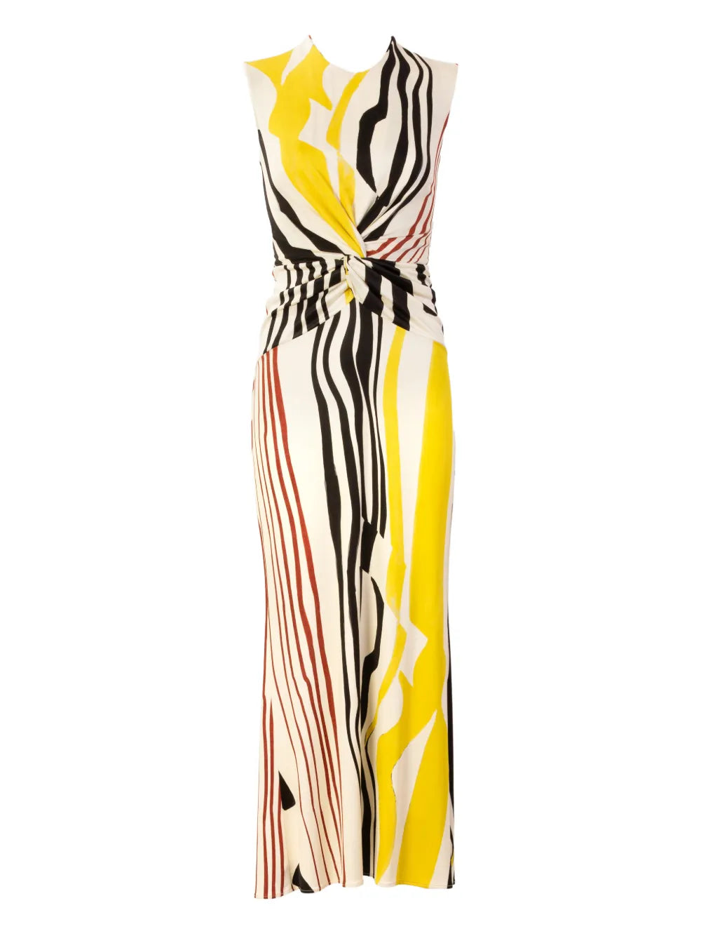 Silvia Tcherassi Luna Striped Detail Knotted Midi Dress — White/ Red — Size XS — Front View