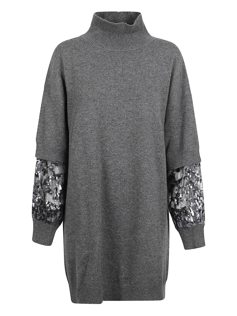 Brunello Cucinelli High Neck Sequin Mini Dress — Grey — Size XS — Front View