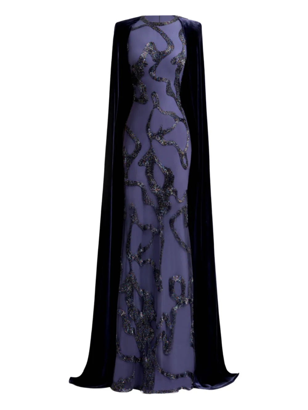 Gemy Maalouf Beaded Cape Dress — Blue — Size XS — Front View