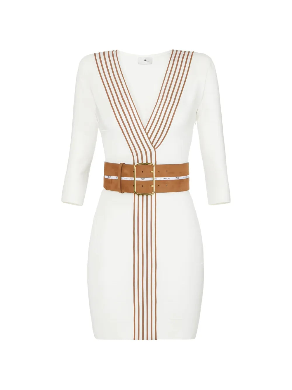 Elisabetta Franchi Striped Knit Mini Dress — Ivory — Size S — Front View