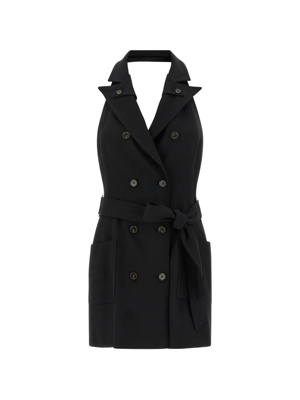 Elisabetta Franchi Double Breasted Belted Dress — Black — Size XXS — Front View