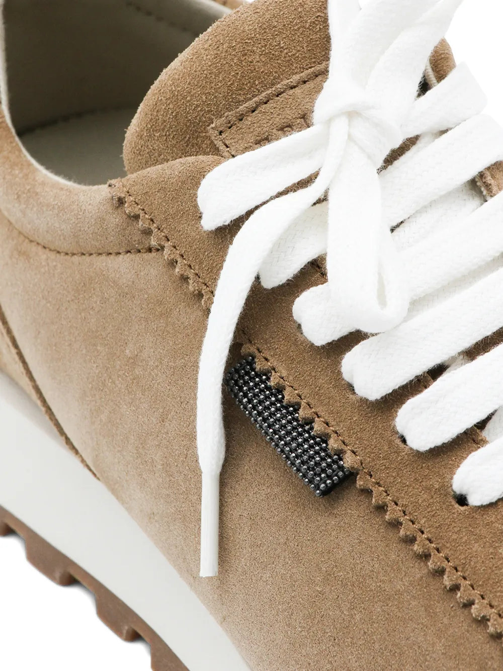 Brunello Cucinelli Beaded Lace-Up Trainers — White — Size US M 3.5 - US W 5 — Top View