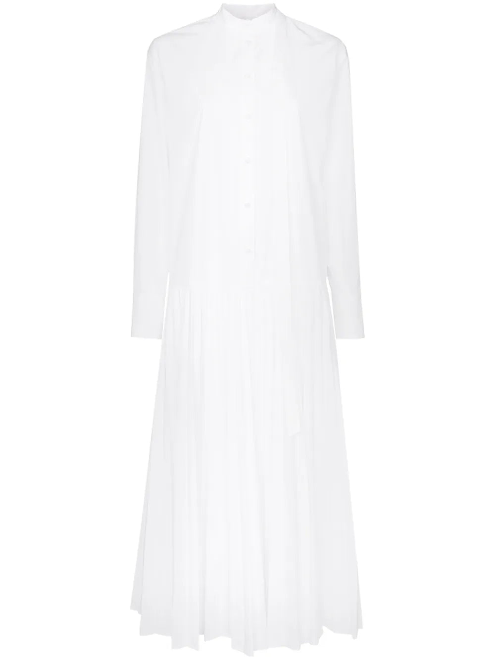 Valentino Garavani Pleated Cotton Blend Poplin Dress — White — Size XS — Front View