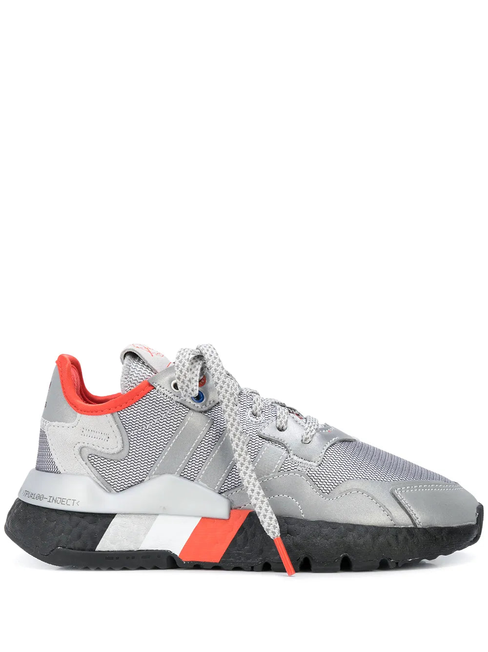 adidas Nite Jogger Sneakers — Grey/Black/Orange — Size US M 3.5 - US W 5 — Front View