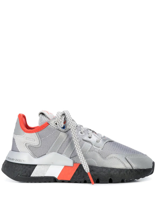 adidas Nite Jogger Sneakers — Grey/Black/Orange — Size US M 3.5 - US W 5 — Front View