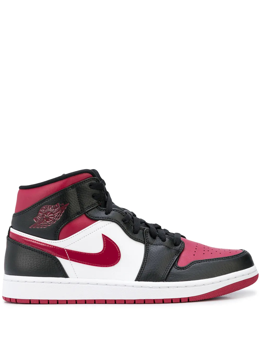 Air Jordan 1 Mid Bred Toe Sneakers — Black/Gym Red — Size US M 11.5 - US W 13 — Front View