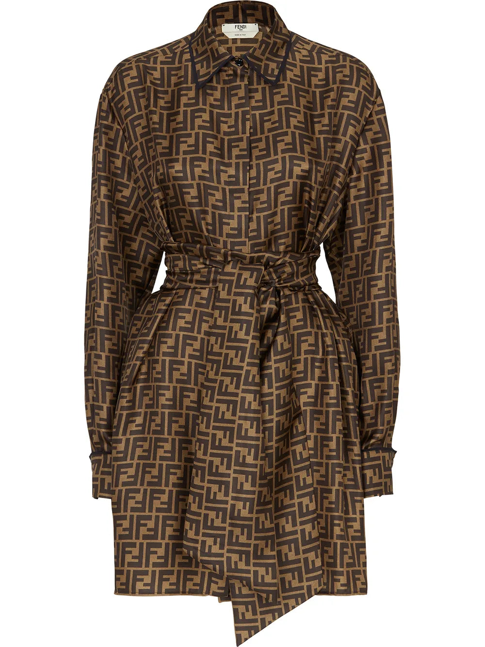 Fendi Ff Print Shirtdress — Brown — Size XS — Front View
