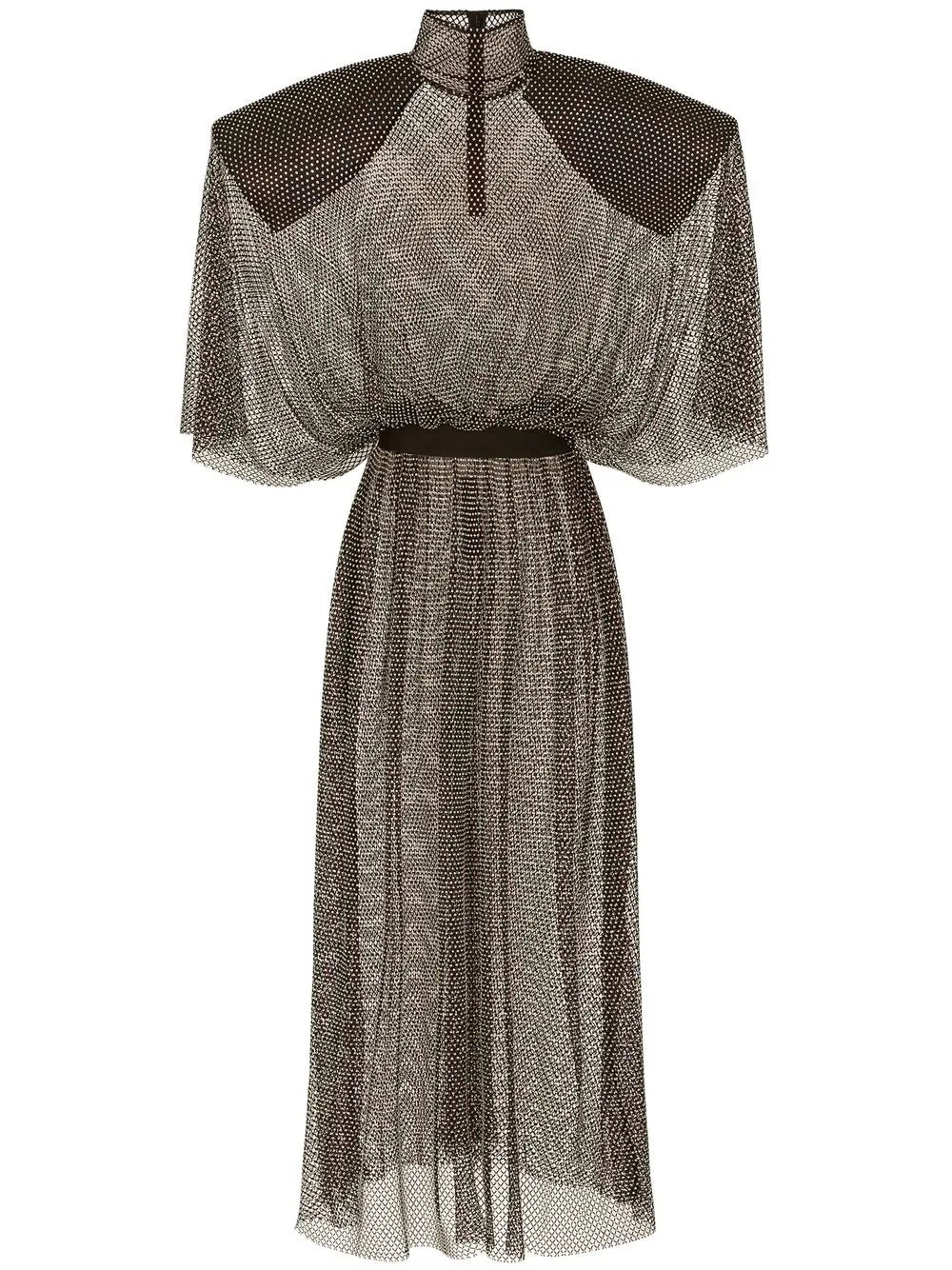 Dolce Gabbana Rhinestone Embellished Mesh Maxi Dress — Grey — Size XS — Front View