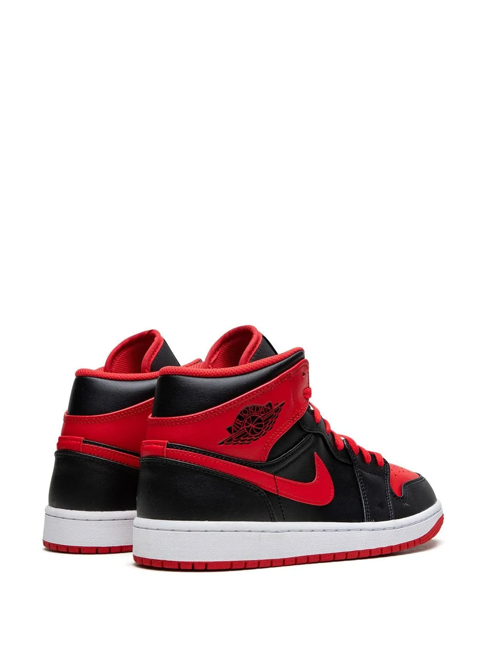 Air Jordan 1 Mid Alternate Bred Sneakers — Black/White/ Fire Red — Size US M 9.5 - US W 11 — Back View