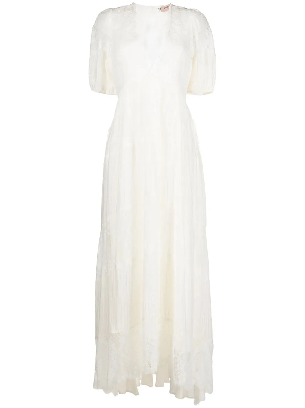 Twinset Long Lace Cotton Dress — White/ Red/ Ivory — Size XS — Front View
