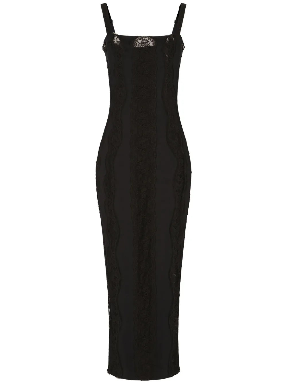 Dolce Gabbana Lace Embellished Midi Dress — Black — Size S — Front View