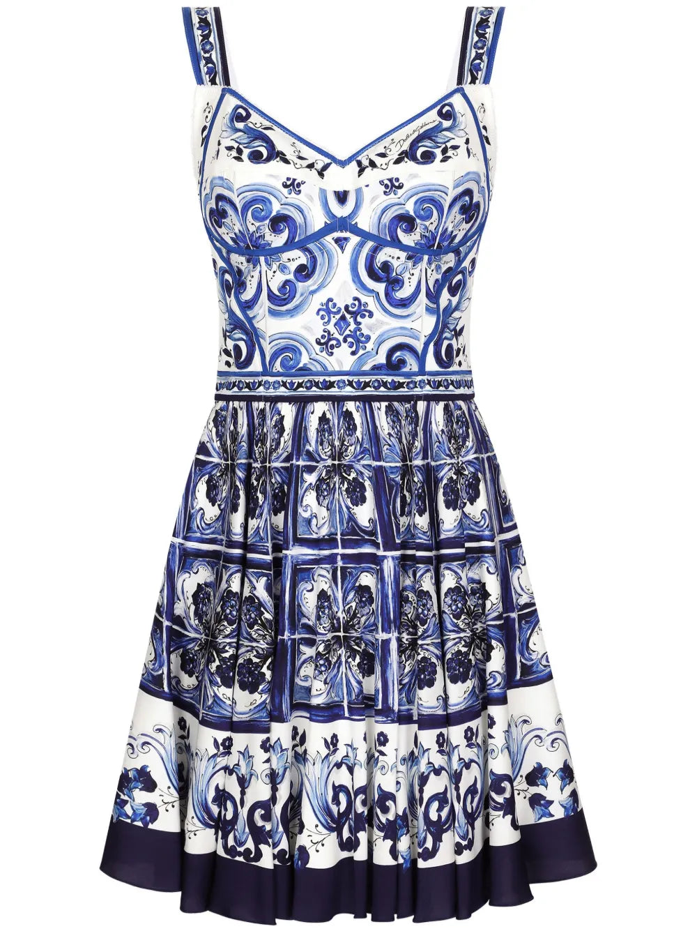 Dolce Gabbana Majolica Print Bustier Minidress — White/ Blue/ Red — Size M — Front View