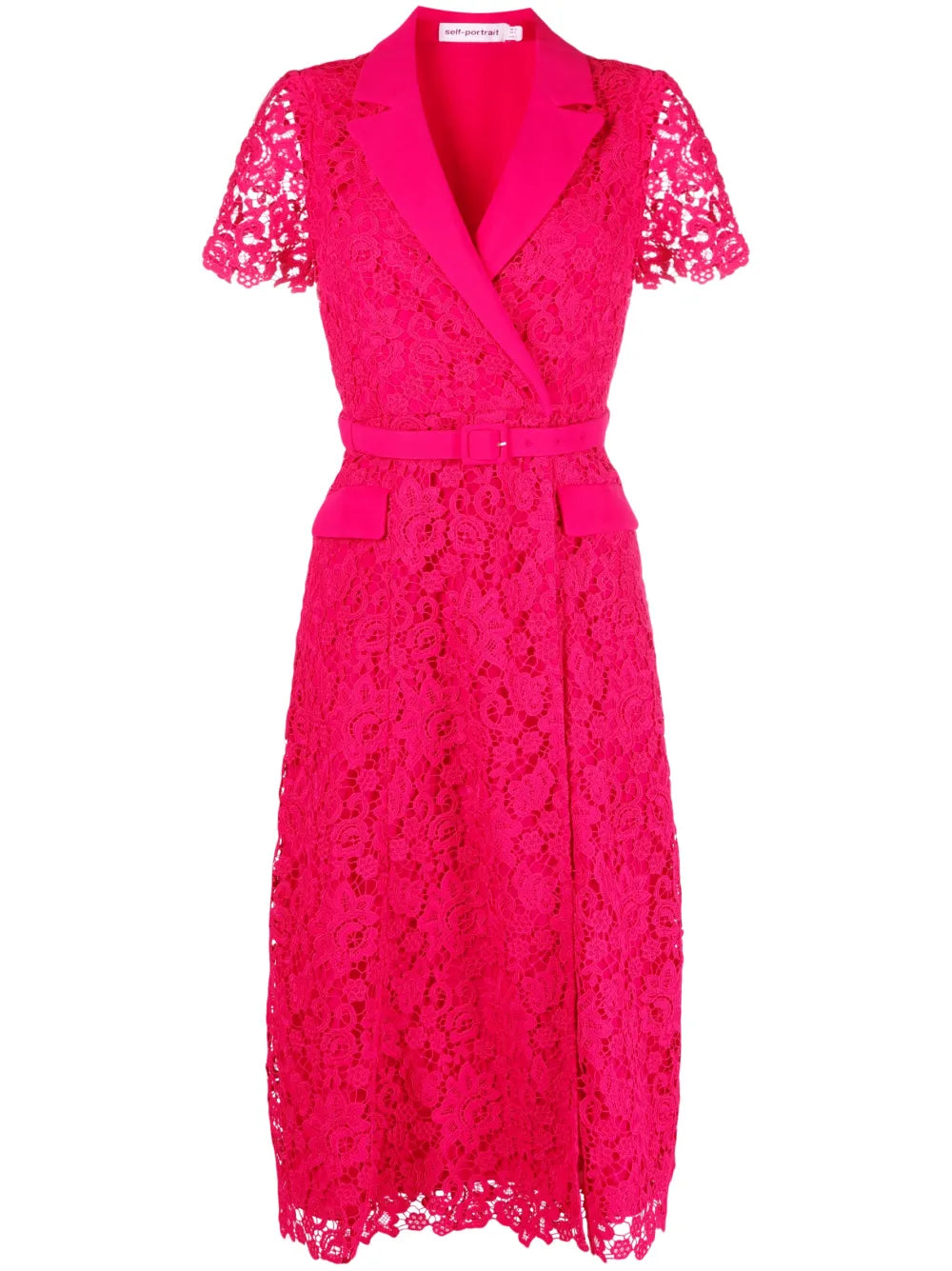 Self Portrait Belted Lace Midi Dress — Red — Size XS — Front View