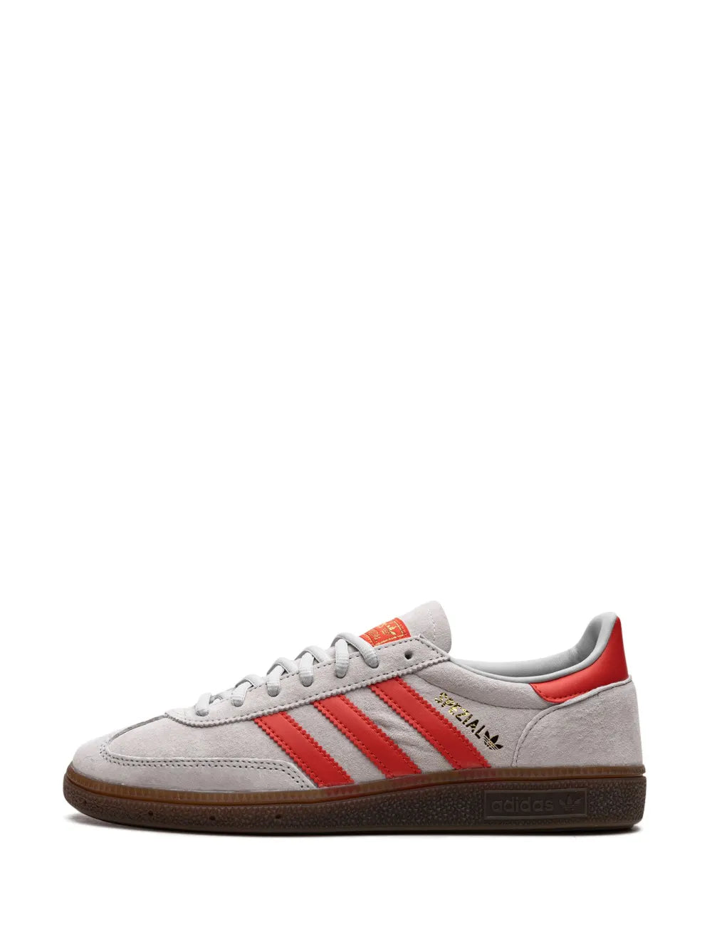 adidas Handball Spezial Red Stripe Sneakers — Red/Grey — Size US M 9.5 - US W 11 — Detail View