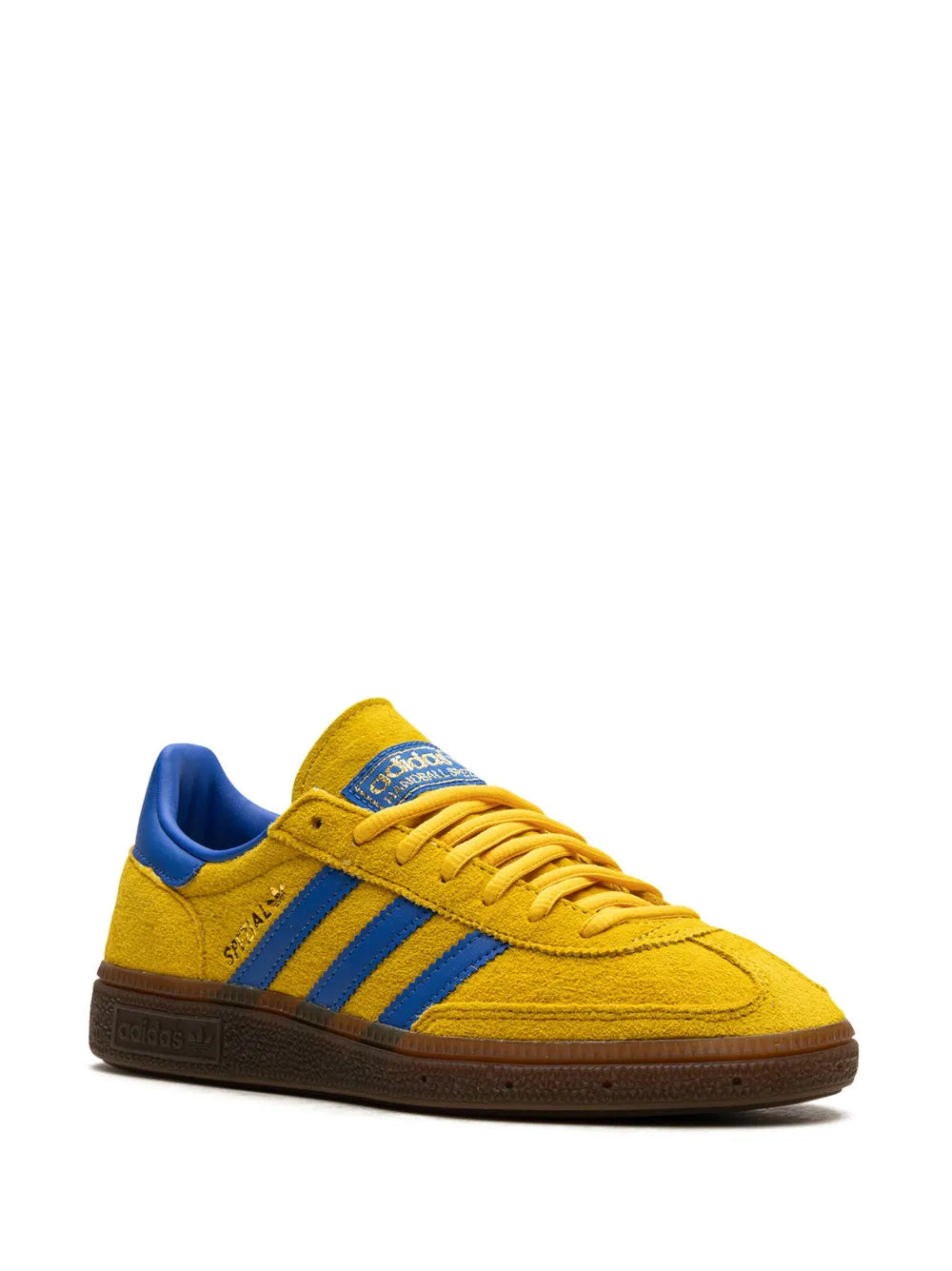 adidas Handball Spezial Yellow Sneakers — Yellow/Royal Blue — Size US M 9 - US W 10.5 — Side View