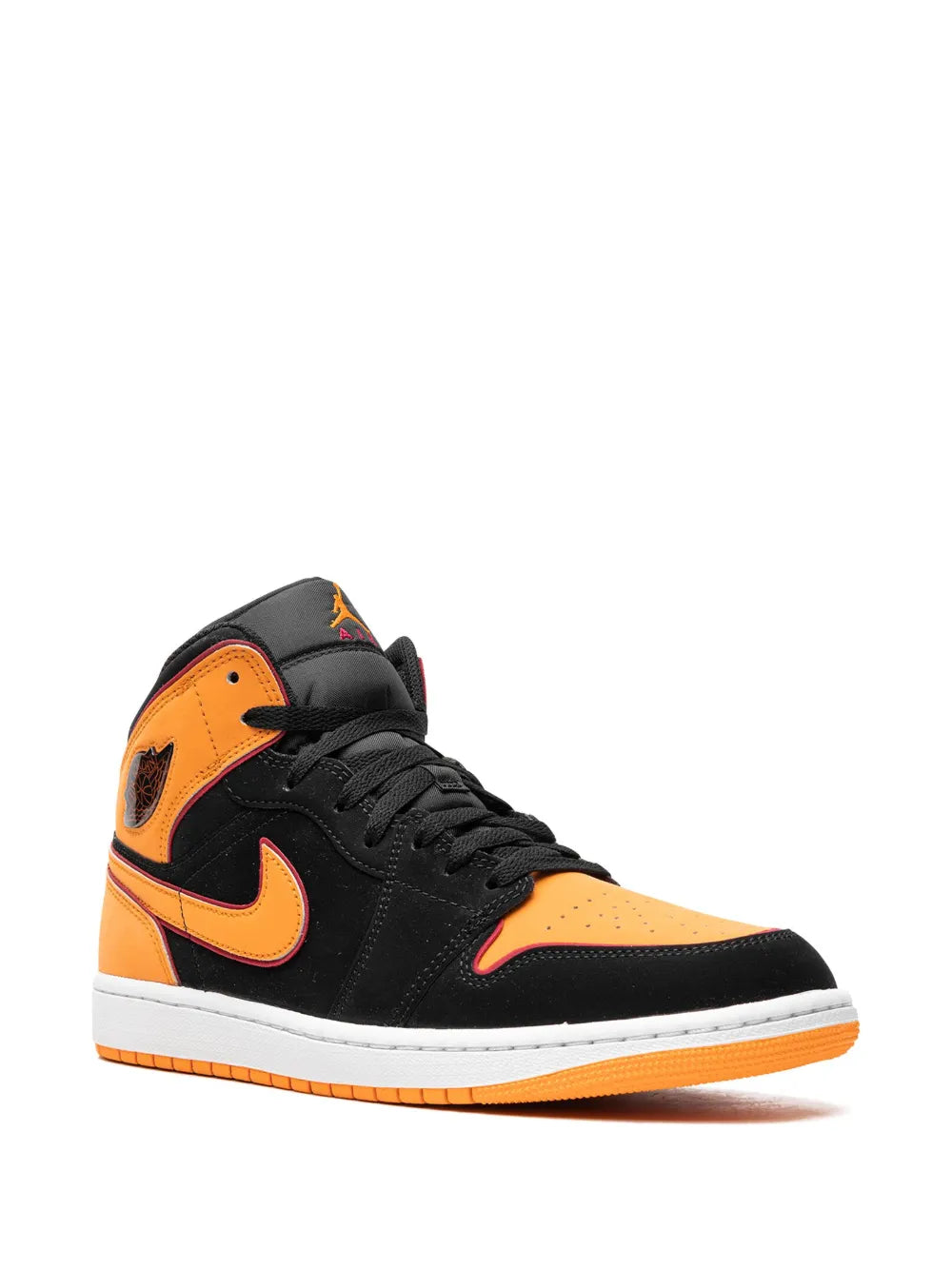 Air Jordan 1 Mid Black Orange Sneakers — Black/Orange — Size US M 9.5 - US W 11 — Side View