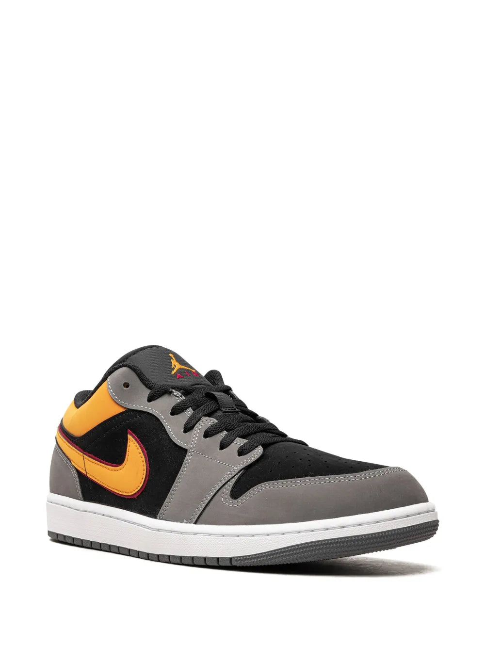 Air Jordan 1 Low Vivid Orange Sneakers — Black/Grey/Orange — Size US M 9.5 - US W 11 — Side View