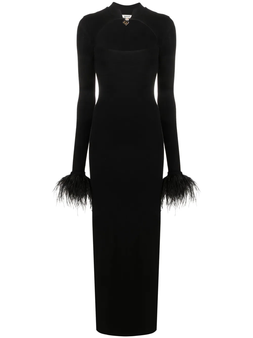 Manuri Cindy Square Neck Long Dress — Black/ Gold — Size XS — Front View