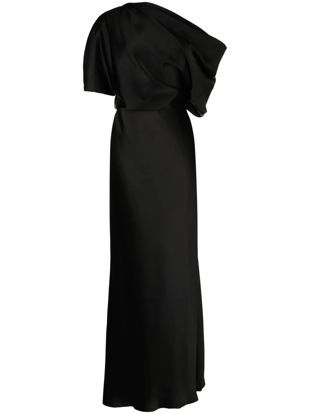 Amsale Off Shoulder Draped Detail Gown — Black — Size XXS — Front View