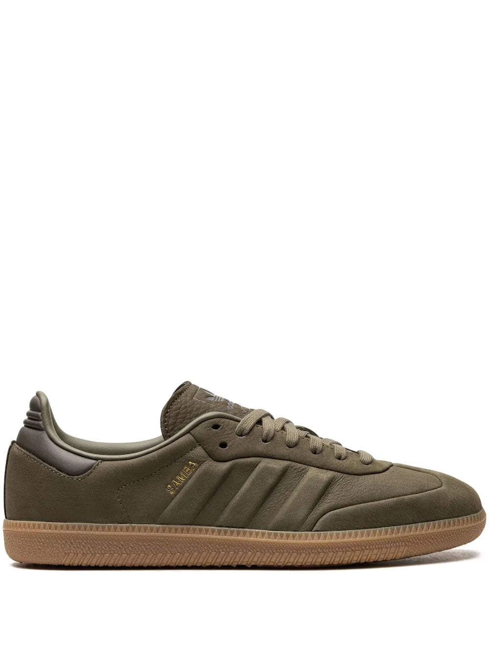 adidas Samba Leather Sneakers — Olive Green — Size US M 10.5 - US W 12 — Front View