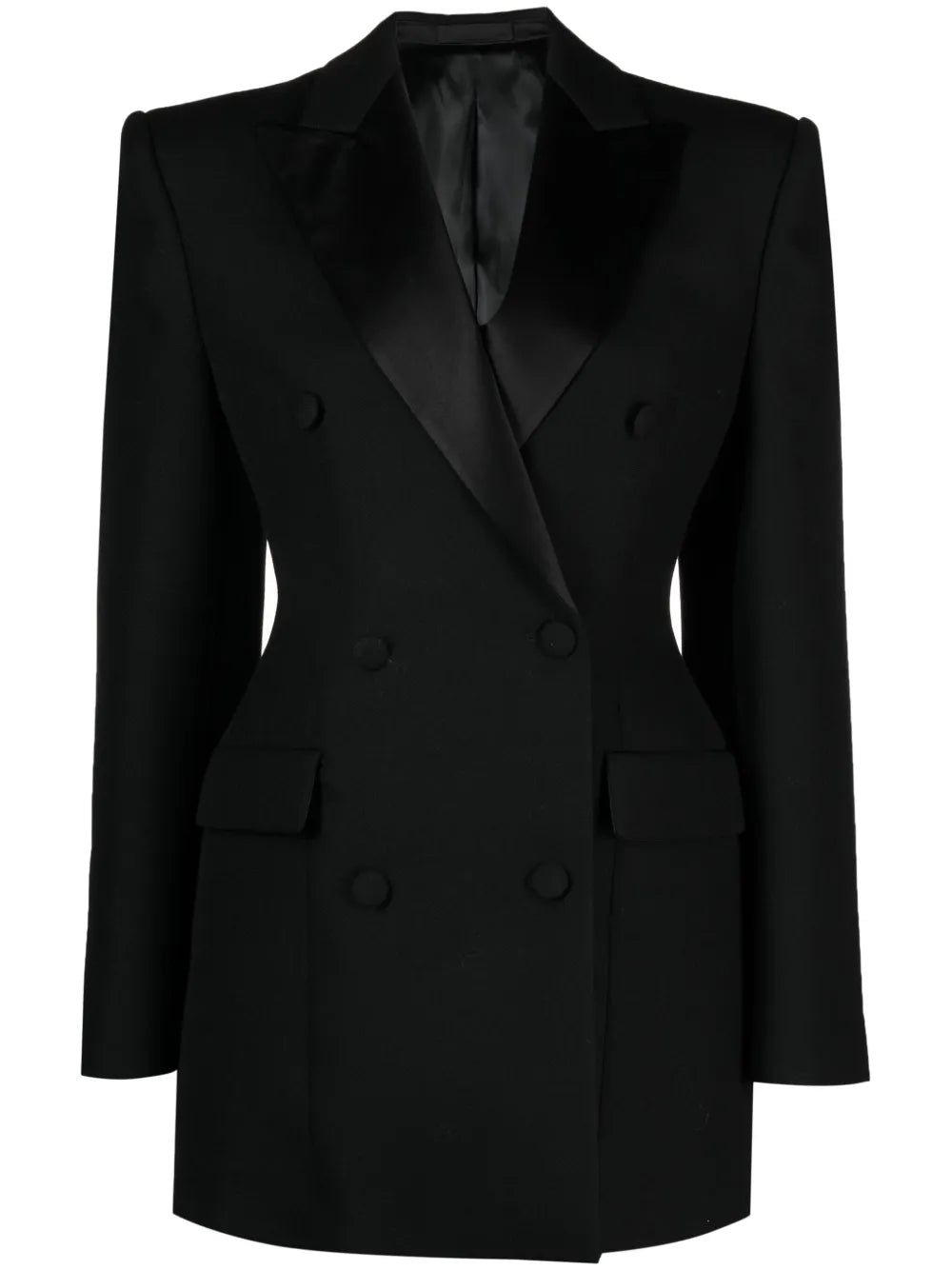Wardrobenyc Fitted Waistline Double Breasted Blazer Dress — Black — Size XS — Front View