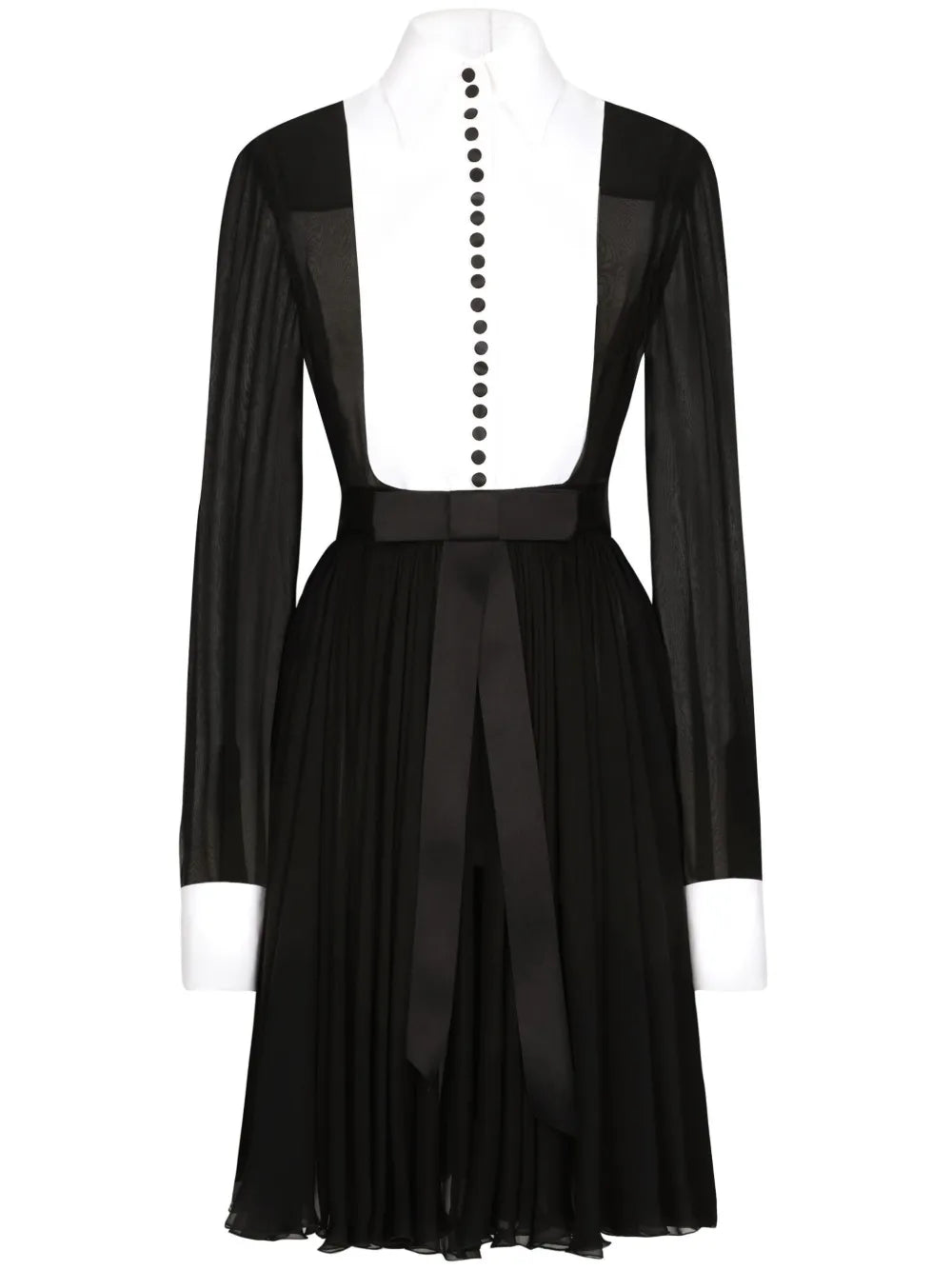 Dolce Gabbana Bib Collar Silk Blend Shirtdress — Black/ White/ Red — Size XS — Front View