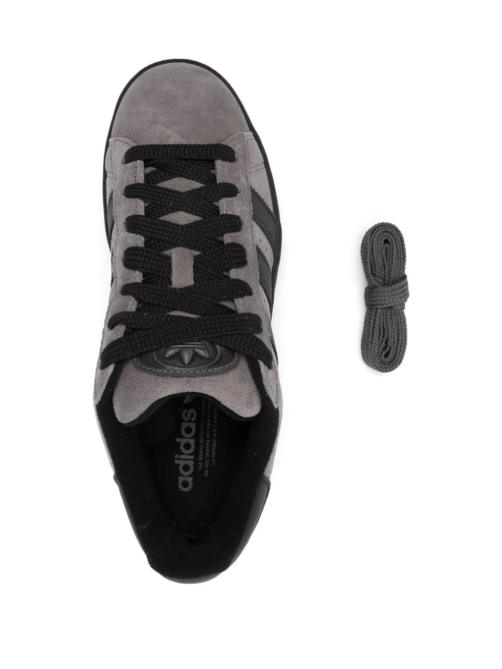 adidas Campus 00S Suede Sneakers — Charcoal Grey/Black — Size US M 11.5 - US W 13 — Top View