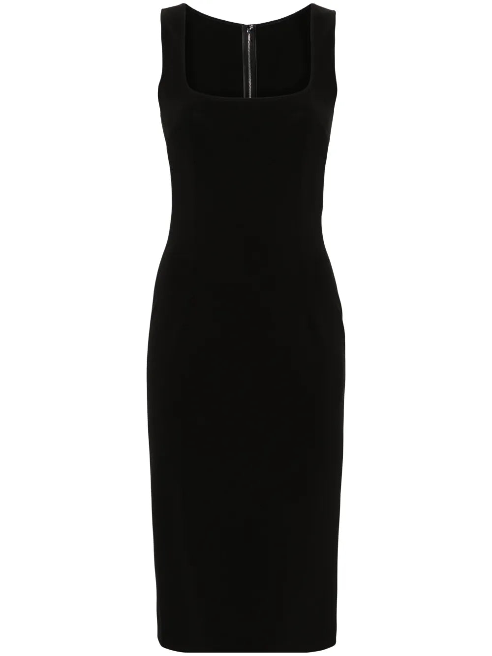 Dolce Gabbana Square Neck Sleeveless Midi Dress — Black — Size S — Front View