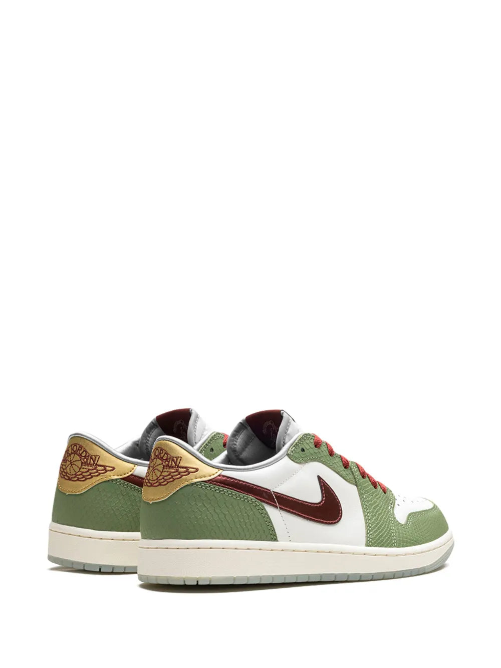 Air Jordan 1 Low Se Year Of The Dragon Sneakers — White/Light Olive Green/Red — Size US M 10.5 - US W 12 — Back View