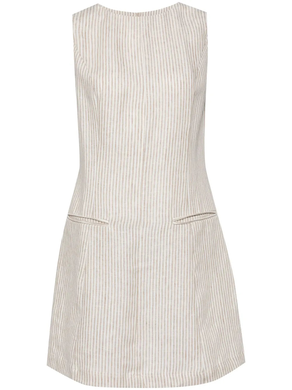 Reformation Citron Linen Dress — Beige/ White — Size XS — Front View