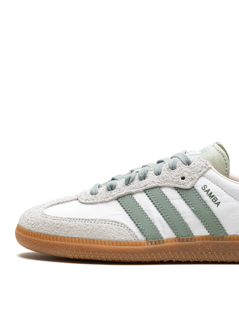 adidas Samba Silver Green Sneakers — White/Light Grey/Green — Size US M 8.5 - US W 10 — Side View