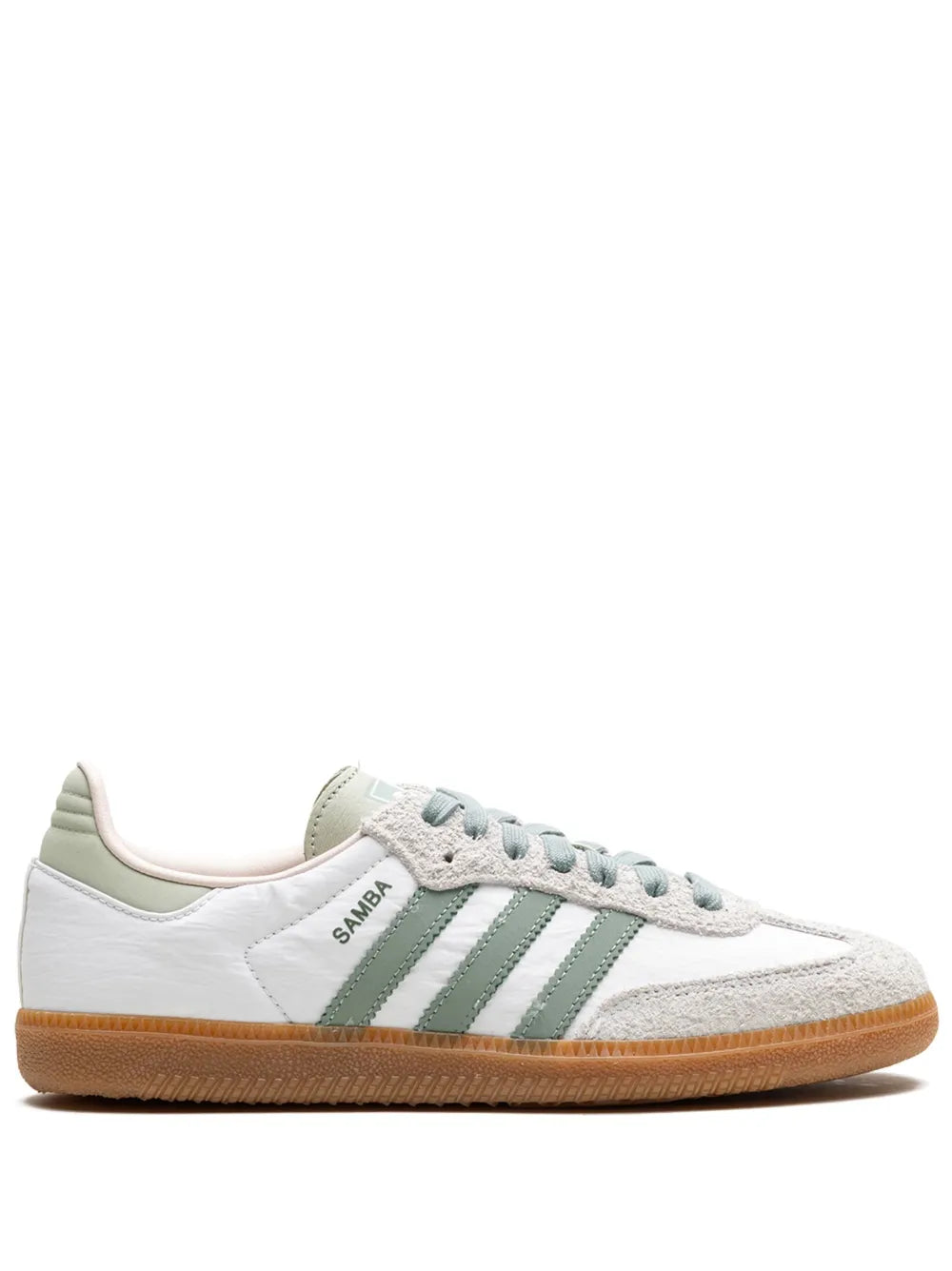 adidas Samba Silver Green Sneakers — White/Light Grey/Green — Size US M 8.5 - US W 10 — Front View