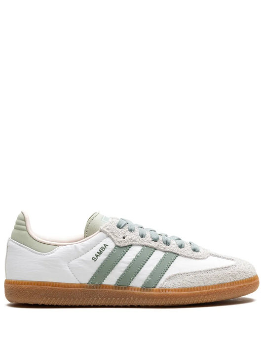 adidas Samba Silver Green Sneakers — White/Light Grey/Green — Size US M 8.5 - US W 10 — Front View