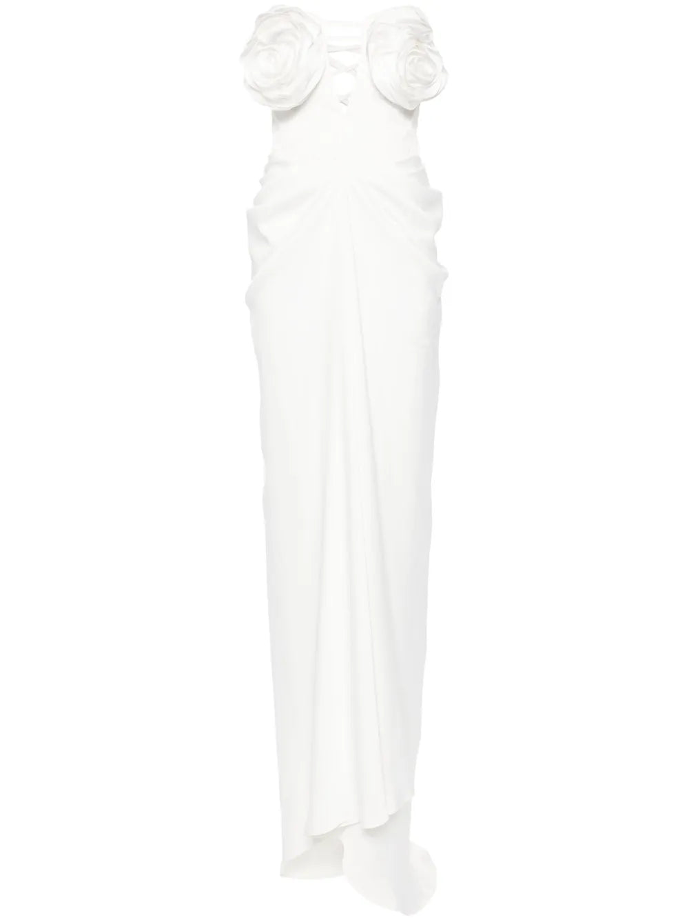 Ana Radu Floral Applique Draped Dress — White — Size XS — Front View