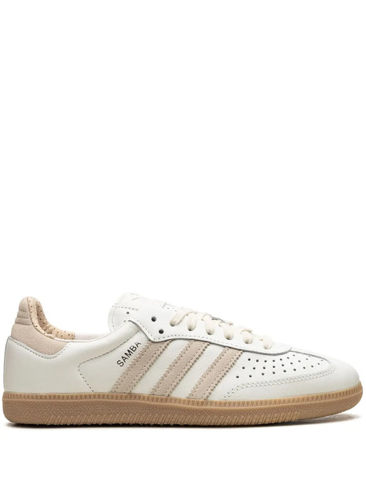 adidas Samba Leather Sneakers — White/Taupe — Size US M 11.5 - US W 13 — Front View