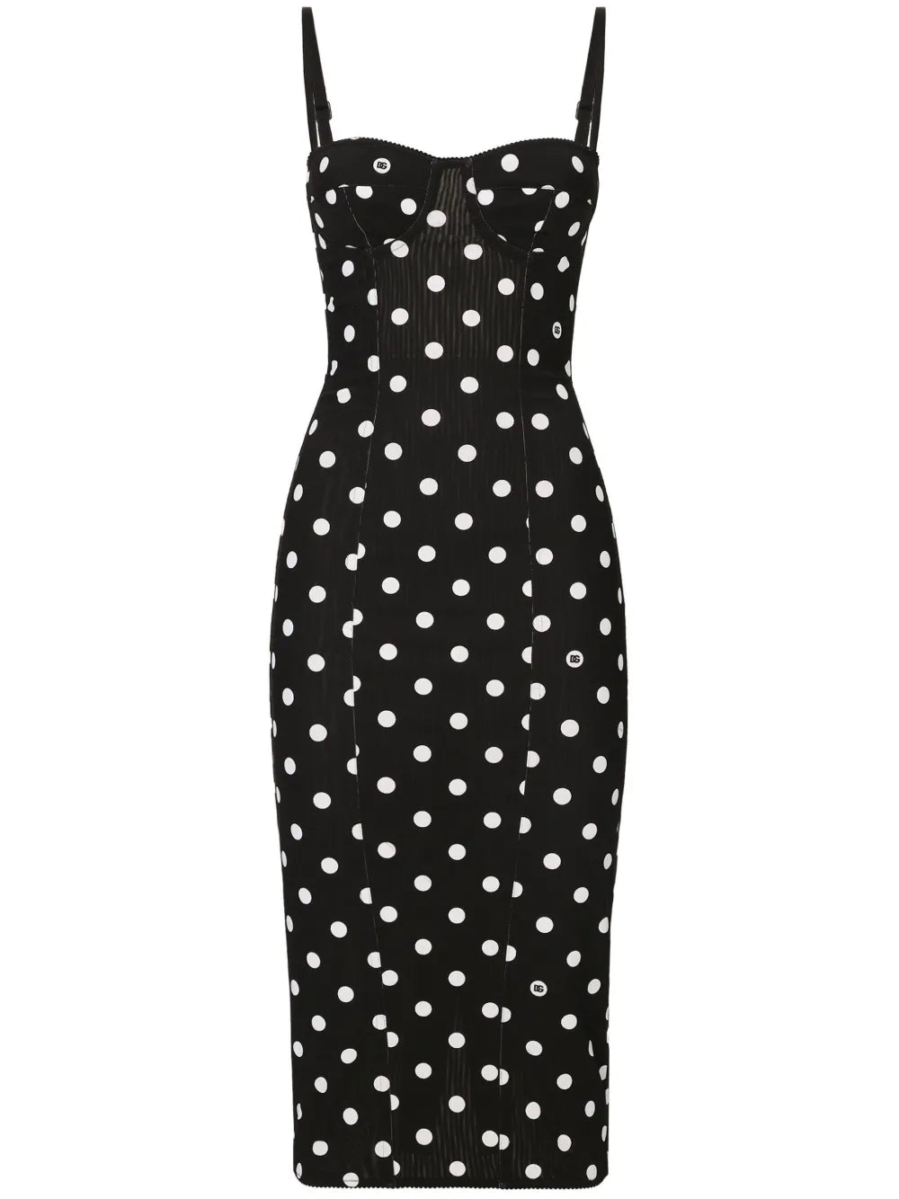 Dolce Gabbana Polka Dot Corset Midi Dress — Black/ White — Size XS — Front View