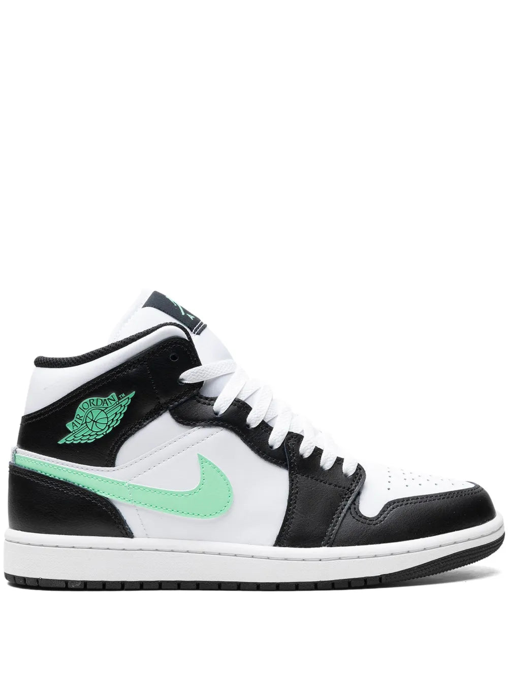 Air Jordan 1 Mid Green Glow Sneakers — White/Black/Green — Size US M 11.5 - US W 13 — Front View