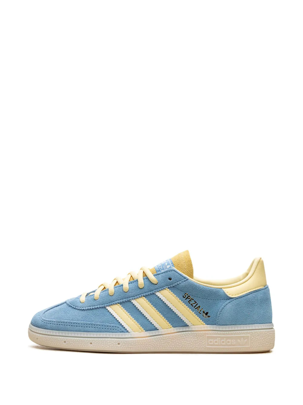 adidas Handball Spezial Semi Blue/Burst Yellow Sneakers — Light Blue/Light Yellow — Size US M 9.5 - US W 11 — Detail View