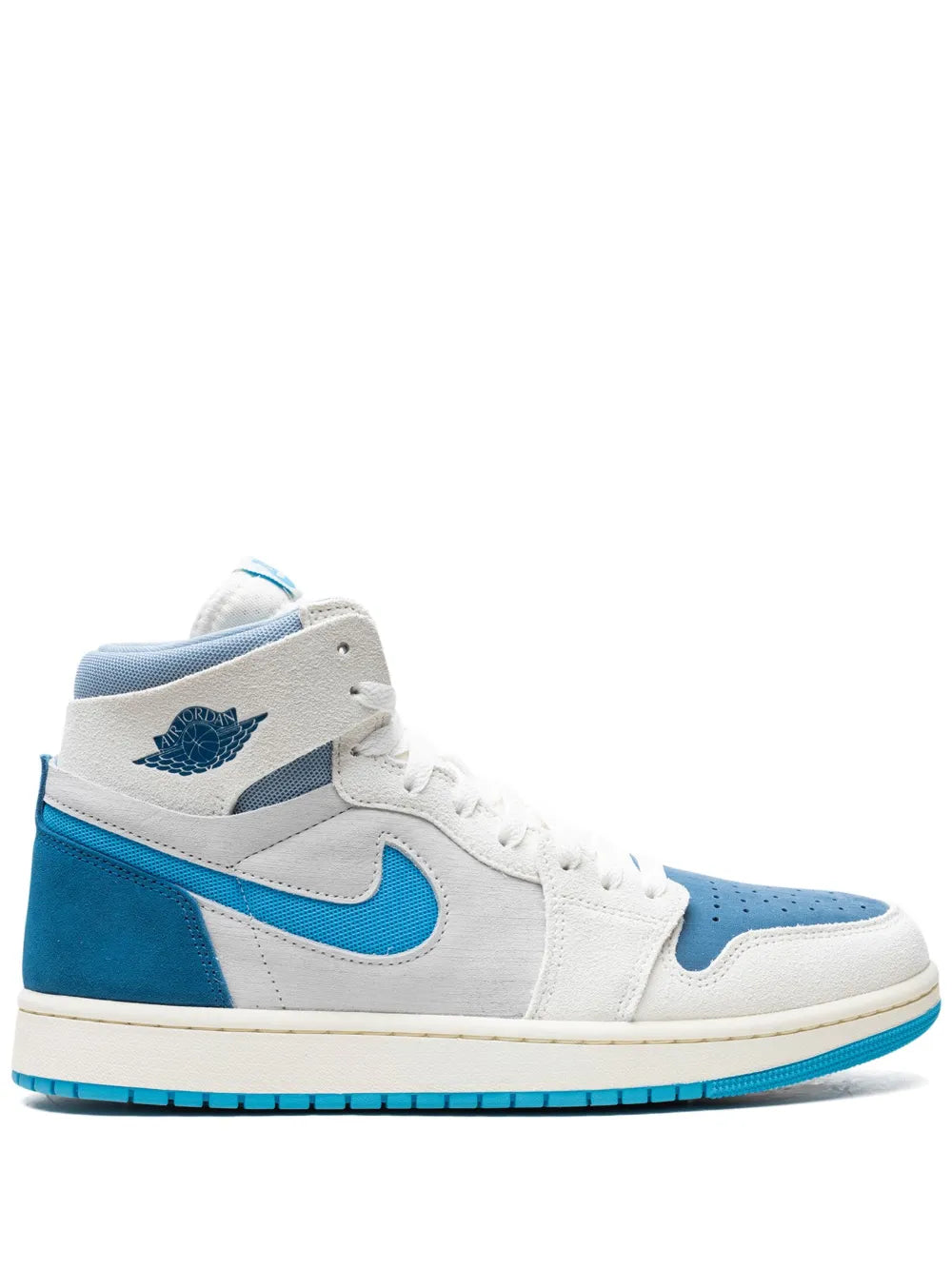 Air Jordan 1 High Zoom Air Cmft 2 Dark Powder Blue Sneakers — White/Light Blue — Size US M 8.5 - US W 10 — Front View