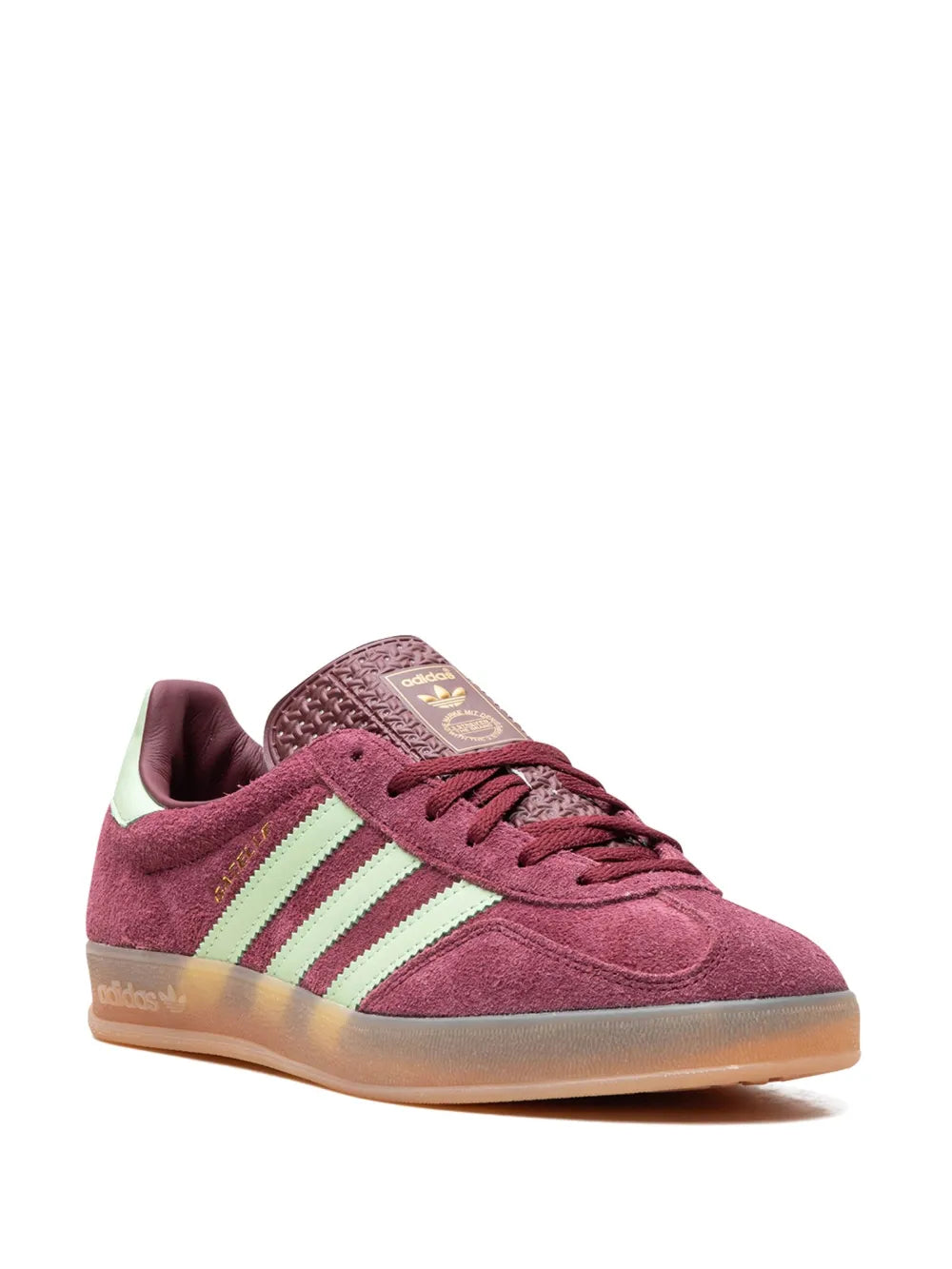 adidas Gazelle Indoor Shadow Red/Semi Spark Green Sneakers — Burgundy/Mint Green — Size US M 6.5 - US W 8 — Side View