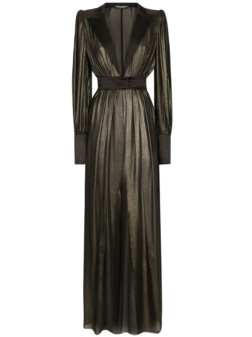 Dolce Gabbana Lurex Plunge Gown — Gold — Size XS — Front View