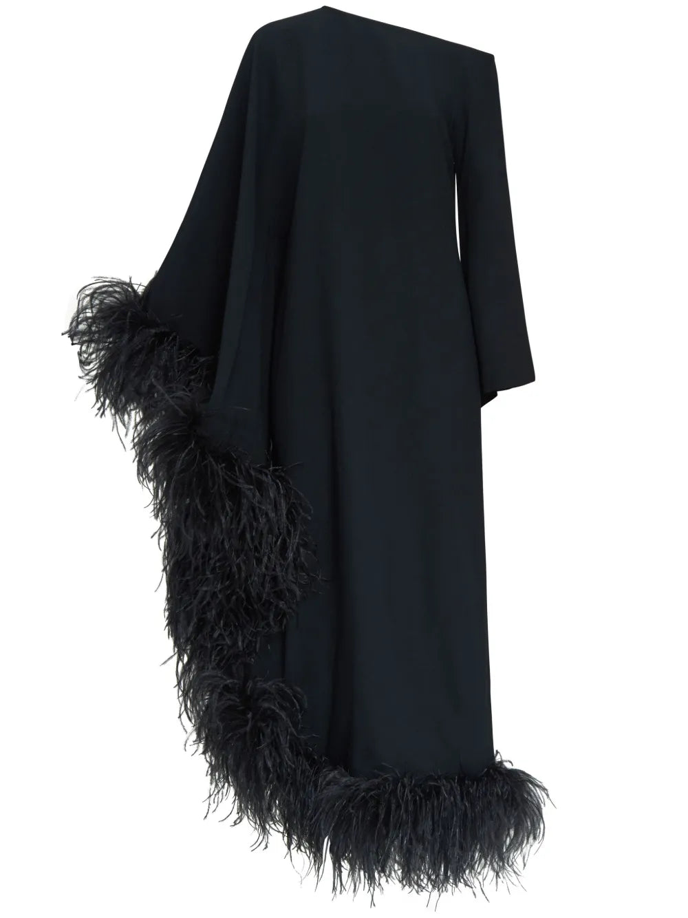 Taller Marmo Ubud Extravaganza Feather Trim Maxi Dress — Black — Size XS — Front View