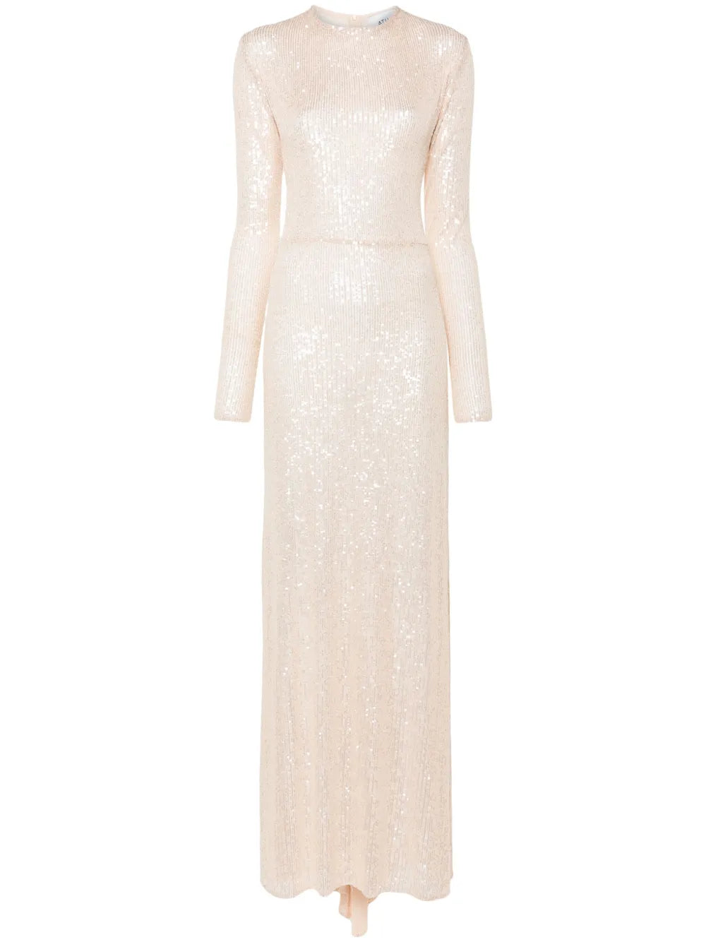 Atu Body Couture Sequined Maxi Dress — Beige — Size XS — Front View